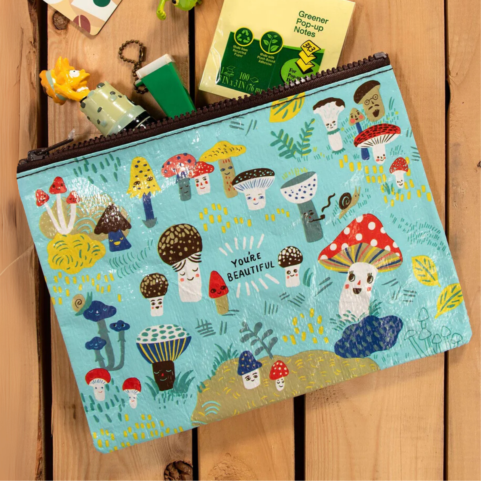 Blue Q Zipper Pouch Cute Lil' Mushrooms 'You're Beautiful'